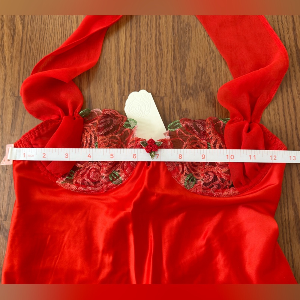 🌹For Love and Lemons Gene Slip Dress Red Floral Roses Tie Neck Holiday 2024 - XS - Picture 15 of 16